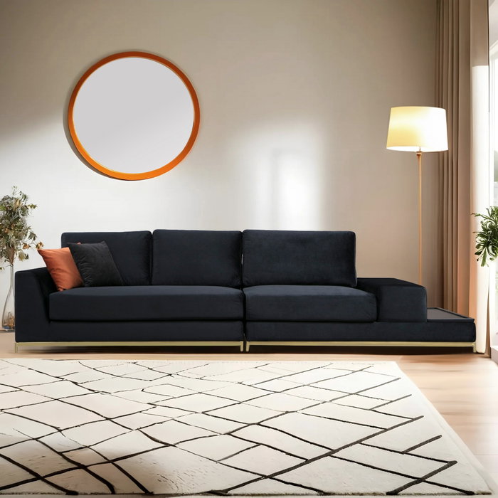 Atelier Del Sofa Sofá de 4 Plazas con Mesa Lateral - Negro y Dorado Atelier Del Sofa Sofá de 4 Plazas con Mesa Lateral - Negro y Dorado